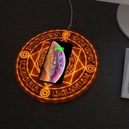 MYSTARA Arc Charger glowing on a dark desk